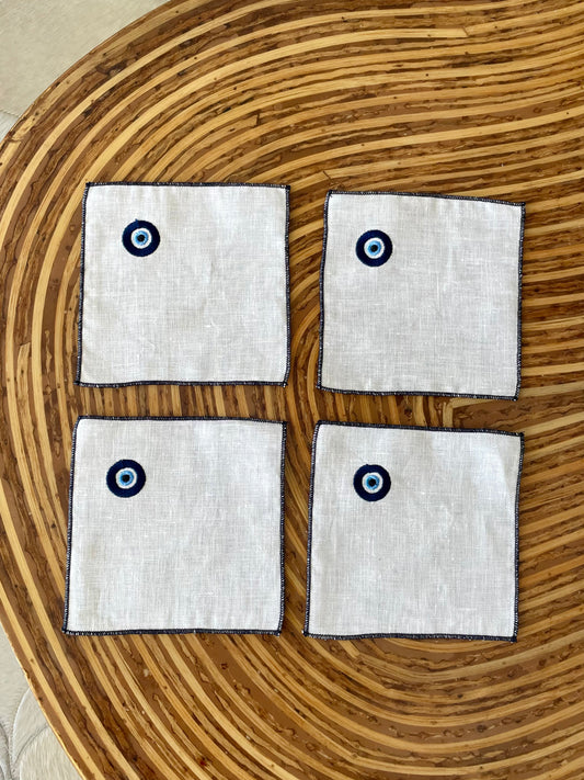 Linen Cocktail Napkins - Evil Eye